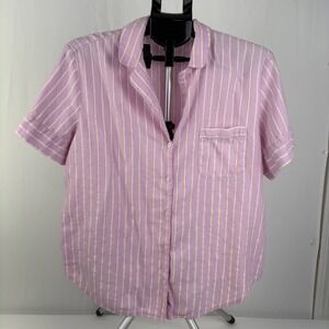 Victorias Secret Pink White Gold Striped Short Sleeve Pajama Top Size Medium